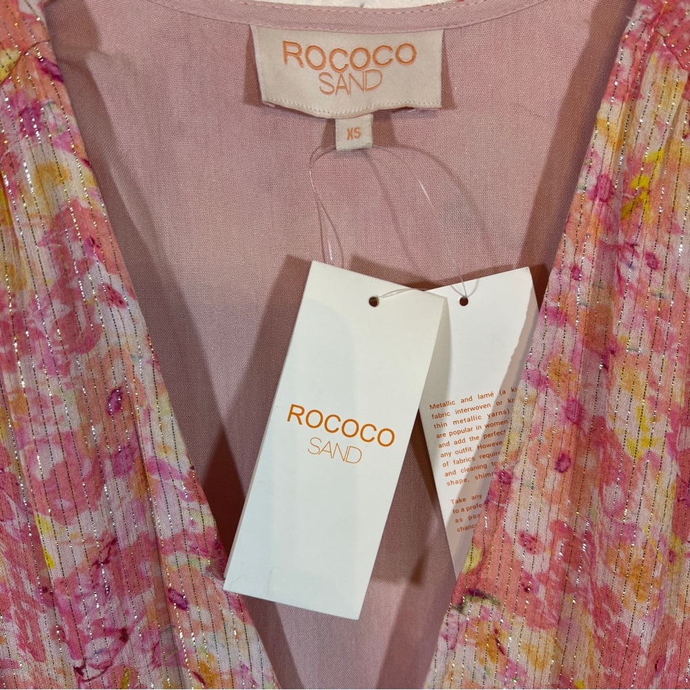 ROCOCO SAND Faye Pink Metallic Floral Wrap Bodysuit - Picture 5 of 10